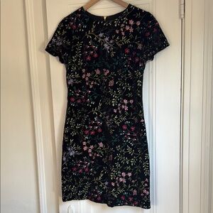 Black Velvet Embroidered Floral Dress